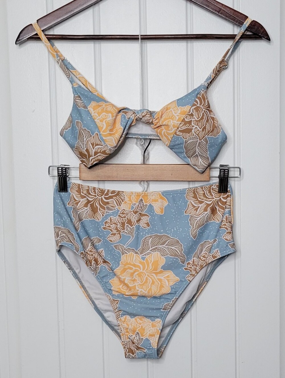 High-Waist Floral Bikini Set - Blue & Yellow